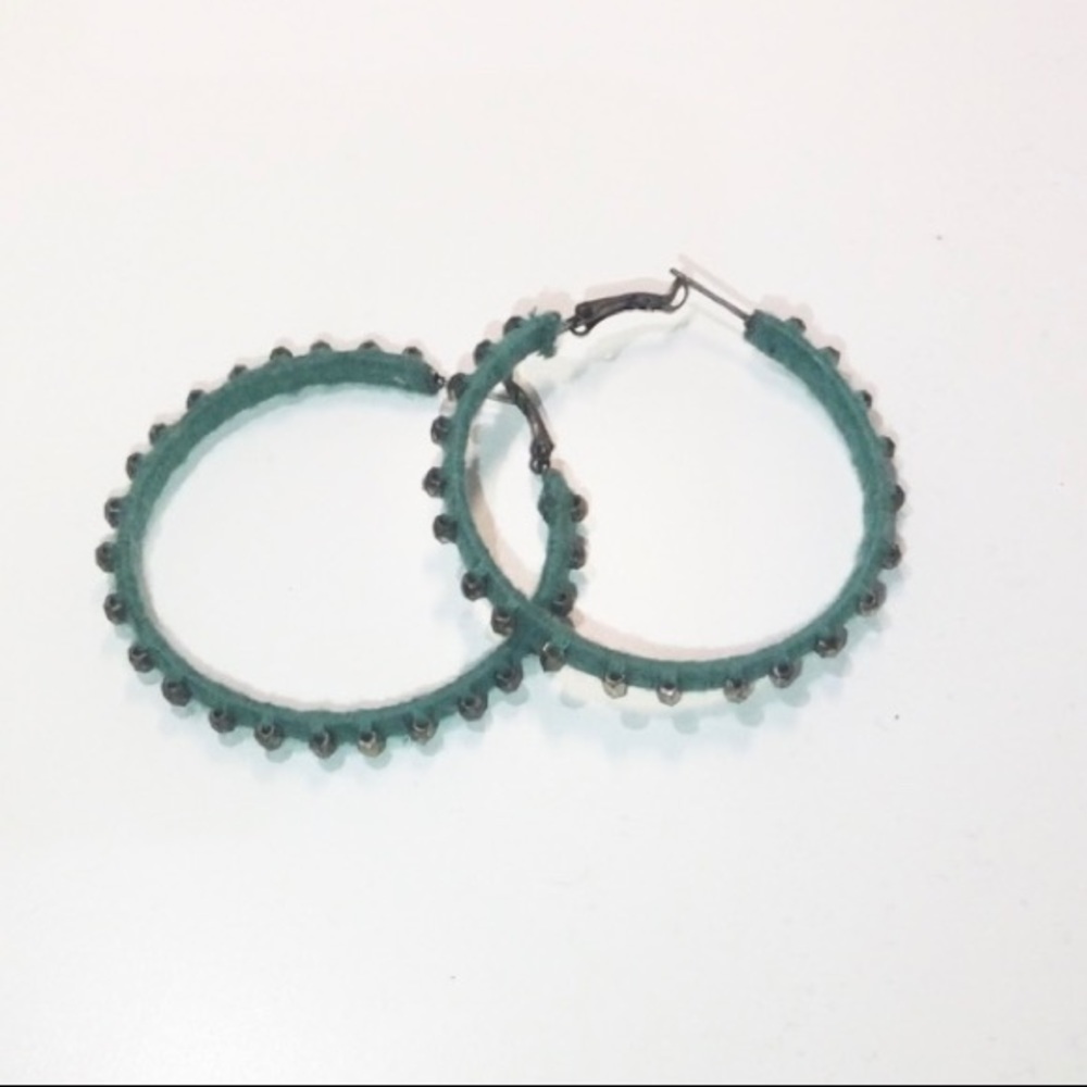 Fabric and stud hoop earrings Teal color